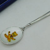 Boxed Sterling Silver & Colourful Enamel Teddy Bear Christening Spoon Vintage