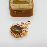 9ct Rose Gold Tiger's Eye & Onyx Spinner Fob Pendant 1989 London Vintage