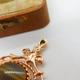 9ct Rose Gold Tiger's Eye & Onyx Spinner Fob Pendant 1989 London Vintage