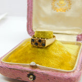 9ct Yellow Gold, Sapphire & Diamond Modernist Statement Ring Vintage c1990
