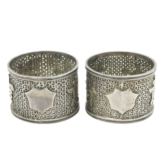 19th Century Pair of Chinese Sterling Silver Character Napkin Rings Antique c1880