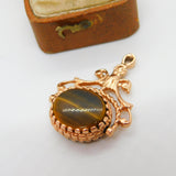 9ct Rose Gold Tiger's Eye & Onyx Spinner Fob Pendant 1989 London Vintage