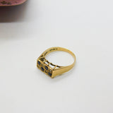 9ct Yellow Gold, Sapphire & Diamond Modernist Statement Ring Vintage c1990