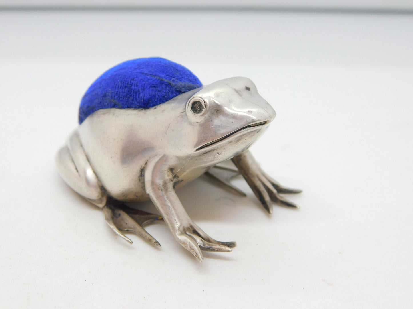 Edwardian Sterling Silver Large Frog Pin Cushion Antique 1907 Birmingham