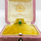 18ct Yellow Gold, Emerald & Diamond Pear Set Ring Vintage 1980 London