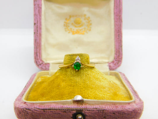 18ct Yellow Gold, Emerald & Diamond Pear Set Ring Vintage 1980 London