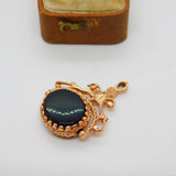 9ct Rose Gold Tiger's Eye & Onyx Spinner Fob Pendant 1989 London Vintage