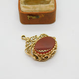 9ct Yellow Gold Victorian Style Onyx & Carnelian Spinner Fob Pendant Vintage