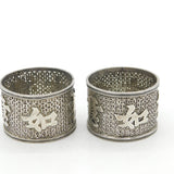 19th Century Pair of Chinese Sterling Silver Character Napkin Rings Antique c1880