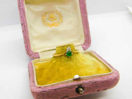 18ct Yellow Gold, Emerald & Diamond Pear Set Ring Vintage 1980 London