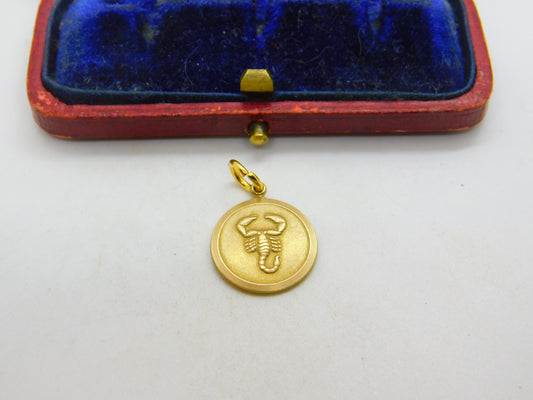 9ct Yellow Gold Scorpio Zodiac Charm or Pendant 1969 London Vintage