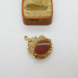 9ct Yellow Gold Victorian Style Onyx & Carnelian Spinner Fob Pendant Vintage
