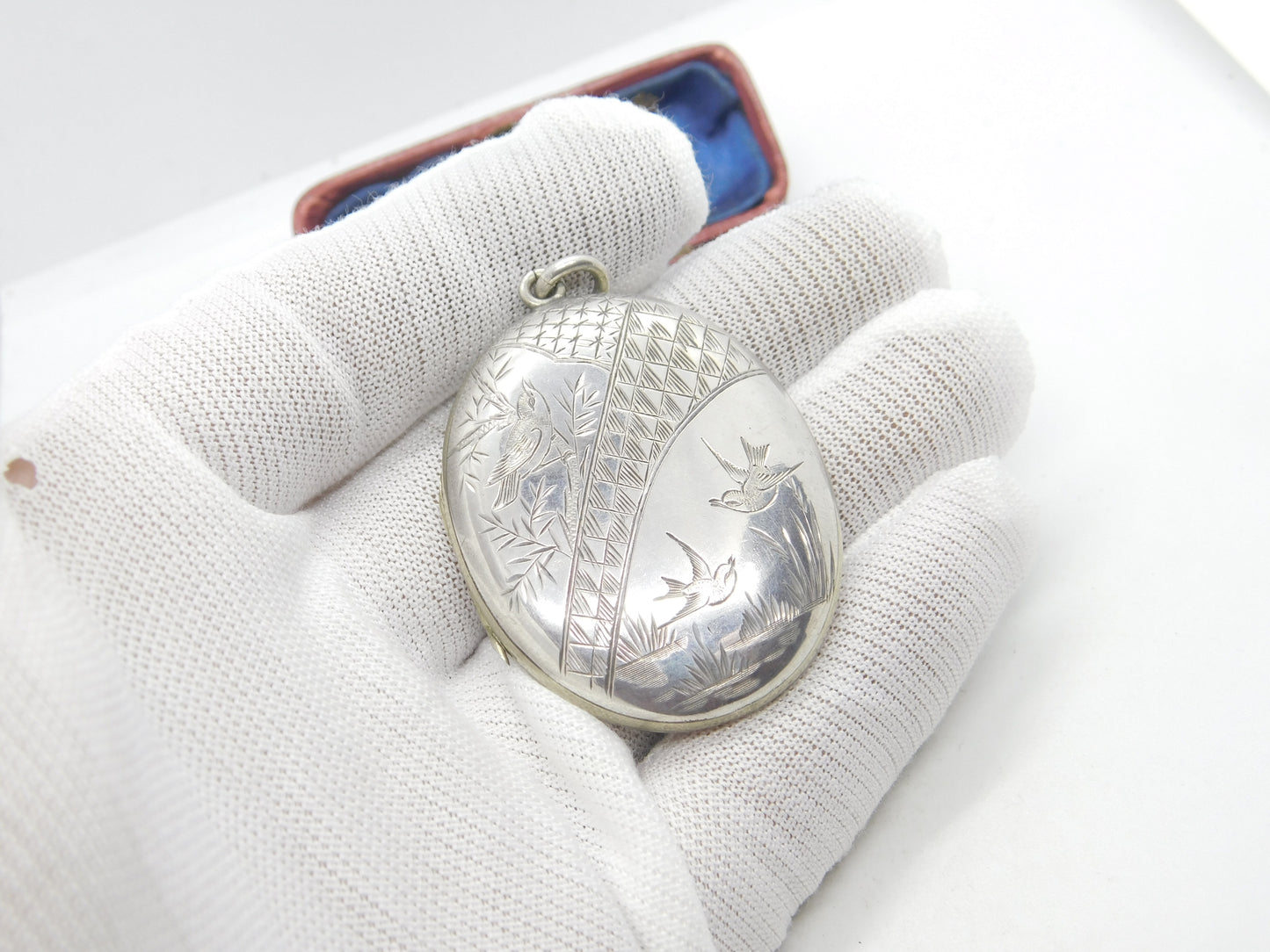 Aesthetic Movement Victorian Sterling Silver Swallow Bird Locket Antique c1880