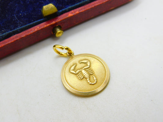 9ct Yellow Gold Scorpio Zodiac Charm or Pendant 1969 London Vintage