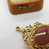 9ct Yellow Gold Victorian Style Onyx & Carnelian Spinner Fob Pendant Vintage