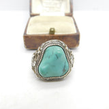 Chinese Export Sterling Silver & Turquoise Statement Ring Vintage c1960