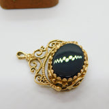 9ct Yellow Gold Victorian Style Onyx & Carnelian Spinner Fob Pendant Vintage