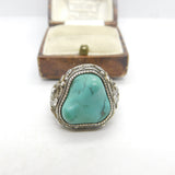 Chinese Export Sterling Silver & Turquoise Statement Ring Vintage c1960