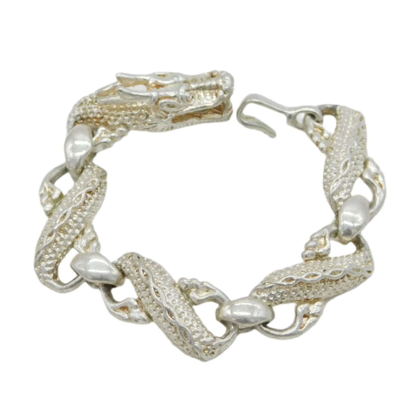 Sterling Silver Chinese Dragon Form Statement Bracelet Vintage c1990 18cm