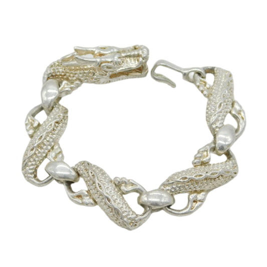 Sterling Silver Chinese Dragon Form Statement Bracelet Vintage c1990 18cm