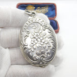 Victorian Large French Sterling Silver Sliding Floral Locket Antique c1880