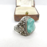 Chinese Export Sterling Silver & Turquoise Statement Ring Vintage c1960