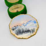 Norwegian Large Sterling Silver Guilloche Enamel Mountain Scene Brooch Antique