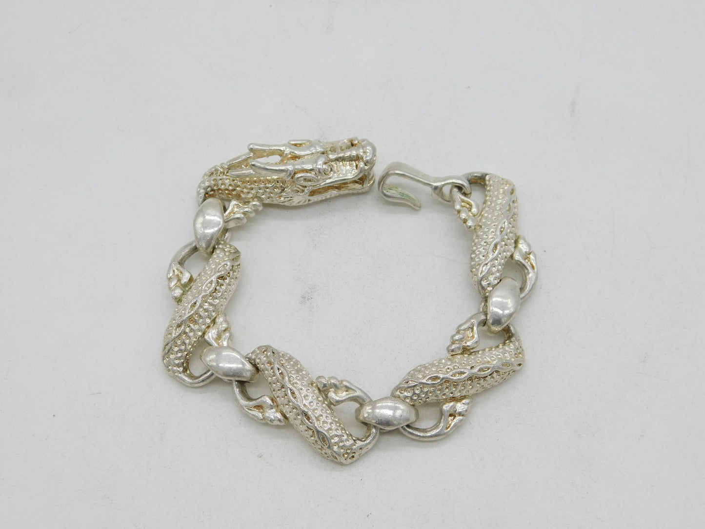 Sterling Silver Chinese Dragon Form Statement Bracelet Vintage c1990 18cm