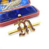 Victorian 9ct Yellow Gold Bohemian Garnet Set 'M Initial Brooch Antique c1860