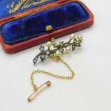 Victorian 18ct Yellow Gold, 0.5ct Diamond & Pearl Floral Brooch c1860 Antique