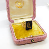 9ct Yellow Gold & Onyx 'G' Initial Signet Ring Antique c1930 Art Deco
