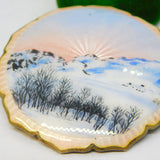 Norwegian Large Sterling Silver Guilloche Enamel Mountain Scene Brooch Antique