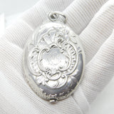 Victorian Large French Sterling Silver Sliding Floral Locket Antique c1880