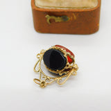 9ct Yellow Gold, Bloodstone Carnelian & Agate Spinner Fob Pendant Vintage c1990