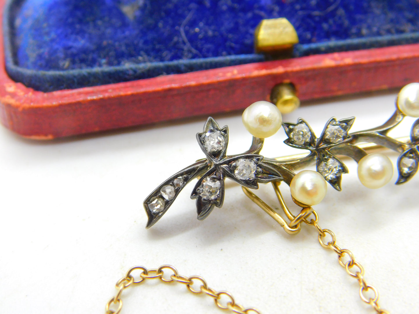 Victorian 18ct Yellow Gold, 0.5ct Diamond & Pearl Floral Brooch c1860 Antique