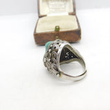 Chinese Export Sterling Silver & Turquoise Statement Ring Vintage c1960