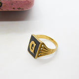 9ct Yellow Gold & Onyx 'G' Initial Signet Ring Antique c1930 Art Deco