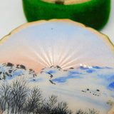 Norwegian Large Sterling Silver Guilloche Enamel Mountain Scene Brooch Antique