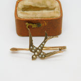 Victorian 9ct Gold Seed Pearl Set Swallow Bird Sweetheart Brooch Antique c1900