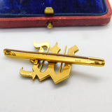 Victorian 9ct Yellow Gold Bohemian Garnet Set 'M Initial Brooch Antique c1860