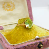 9ct Yellow Gold & Green Peridot Set Signet Ring 1972 Birmingham Vintage