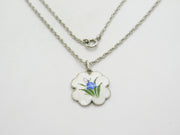 Norwegian Sterling Silver Guilloche Enamel Bluebell Flower Pendant Necklace c1930
