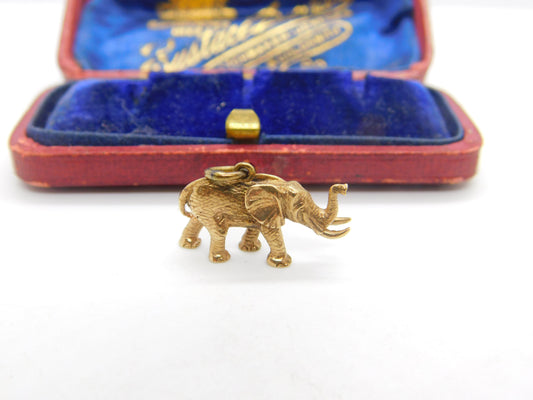 Lucky Elephant 9ct Yellow Gold English Charm Pendant Vintage 1973 Birmingham