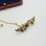 Victorian 18ct Yellow Gold, 0.5ct Diamond & Pearl Floral Brooch c1860 Antique