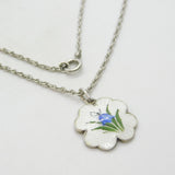 Norwegian Sterling Silver Guilloche Enamel Bluebell Flower Pendant Necklace c1930