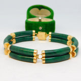 Chinese 14ct Yellow Gold & Green Malachite Panel Bracelet Vintage c1970