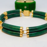 Chinese 14ct Yellow Gold & Green Malachite Panel Bracelet Vintage c1970
