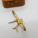 Victorian 9ct Gold Seed Pearl Set Swallow Bird Sweetheart Brooch Antique c1900
