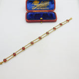 9ct Yellow Gold & Bohemian Garnet Set Panel Bracelet Vintage c1970 7" Length