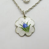 Norwegian Sterling Silver Guilloche Enamel Bluebell Flower Pendant Necklace c1930